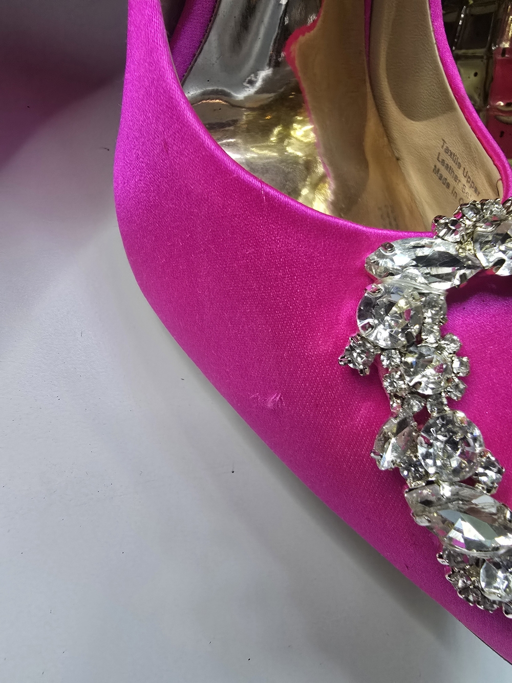 Badgley Mischka Women's Pink Satin Pointed-Toe Heels with Crystal Buckle - Picture 5 of 6